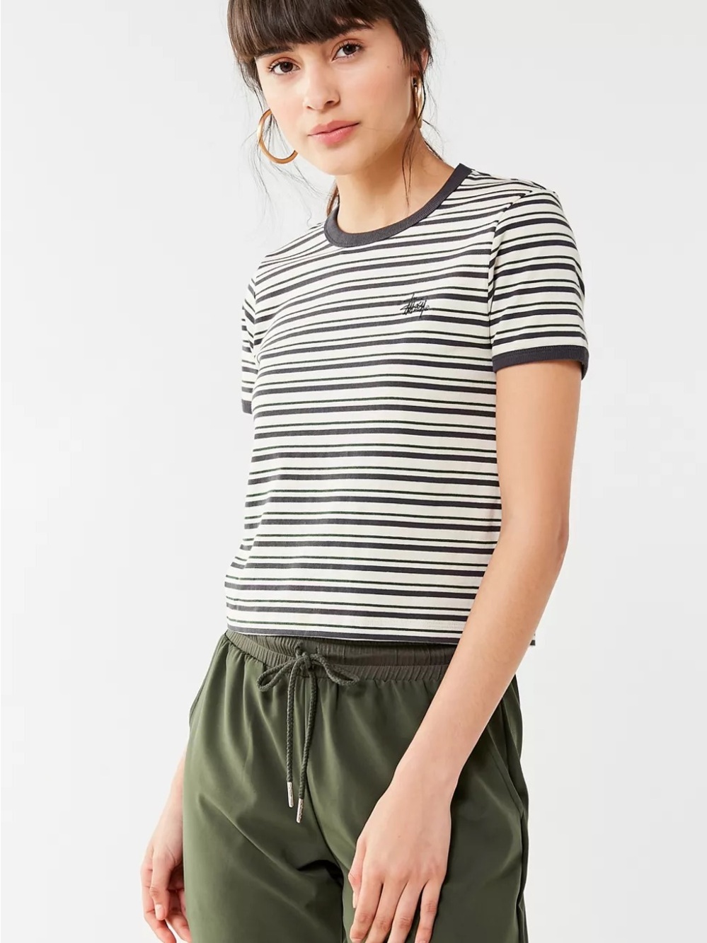 Stussy Striped Tee in Cream and Black - Picture 6 of 6